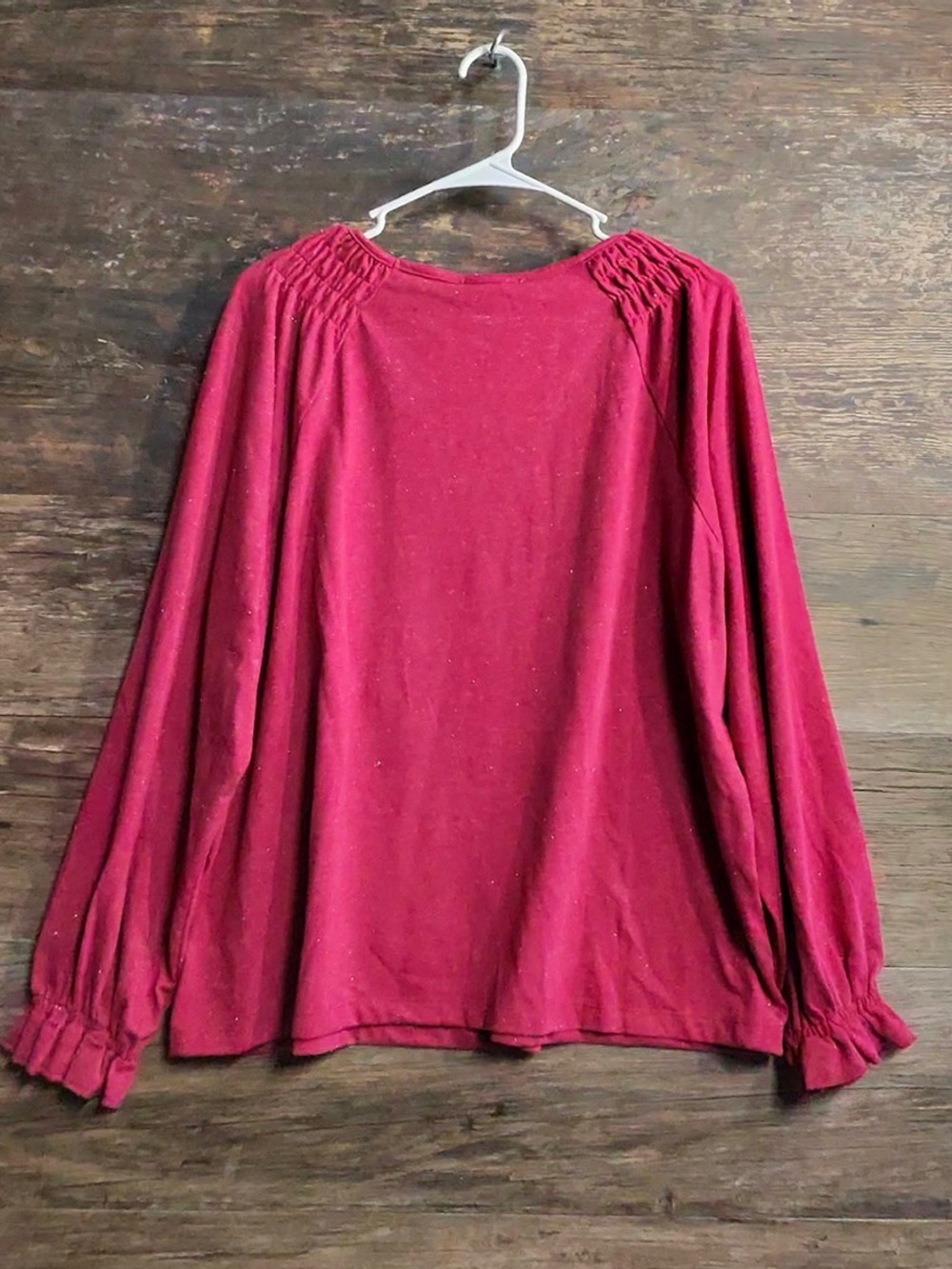 Nine West Raspberry Long-Sleeve Ruffle Shoulder Top - Picture 6 of 8